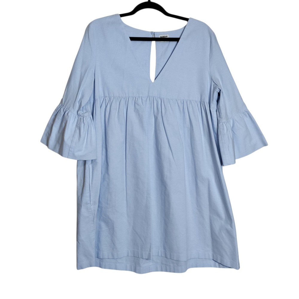 Sunday Best Aritzia Blue Cotton Babydoll Dress Bell Sleeve Shift Womens Large